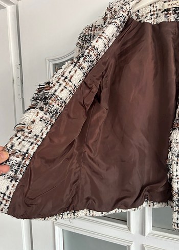 Kahverengi Ekose Kadın Blazer Ceket - Görsel 4