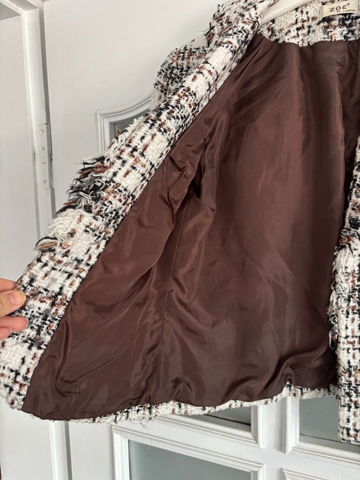 Kahverengi Ekose Kadın Blazer Ceket - Görsel 4