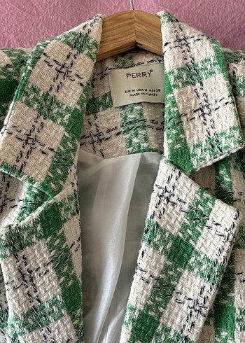 Yeşil Ekose Düğmeli Kadın Blazer Ceket - Görsel 4