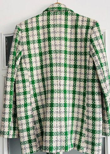 Yeşil Ekose Düğmeli Kadın Blazer Ceket - Görsel 2