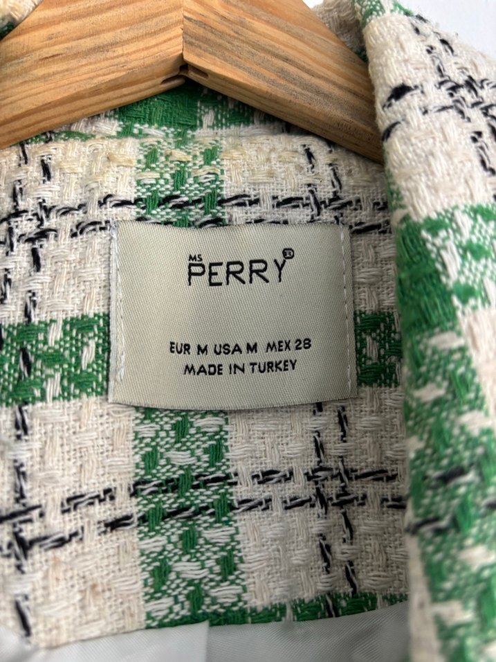 Yeşil Ekose Düğmeli Kadın Blazer Ceket - Görsel 3