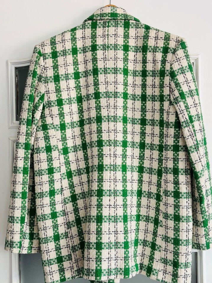 Yeşil Ekose Düğmeli Kadın Blazer Ceket - Görsel 2