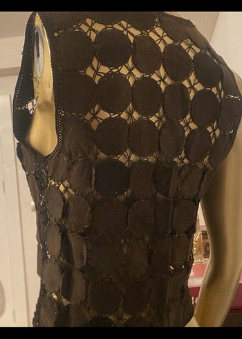 Koyu Kahverengi Nakışlı Deri Mini Yelek - Görsel 3