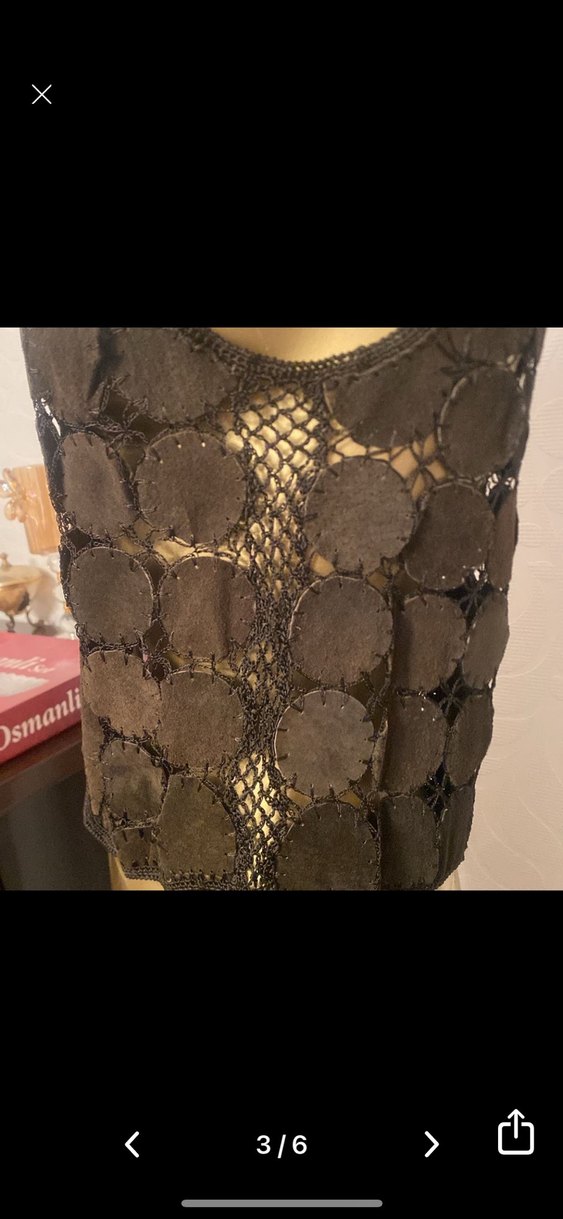 Koyu Kahverengi Nakışlı Deri Mini Yelek - Görsel 4