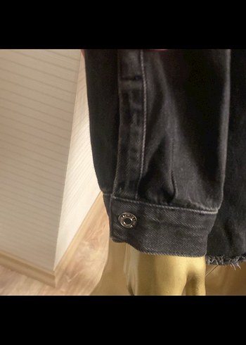 Düğmeli Siyah Kadın Denim Ceket füme - Görsel 3