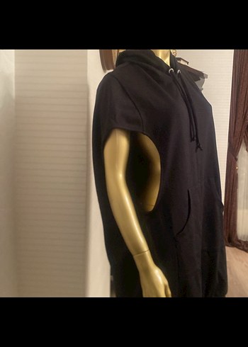 Siyah Kapüşonlu Midi Rahat Elbise - Görsel 2