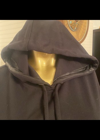 Siyah Kapüşonlu Midi Rahat Elbise - Görsel 4