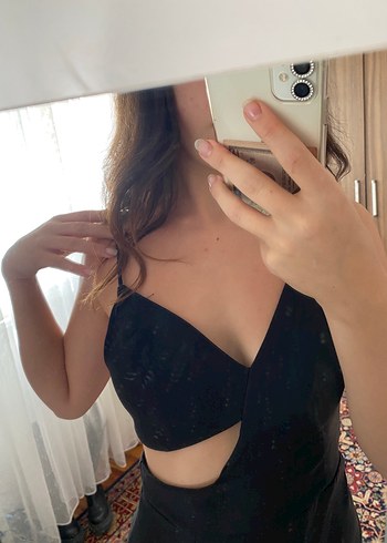 Siyah V Yaka Uzun Kadın Elbise - Görsel 5