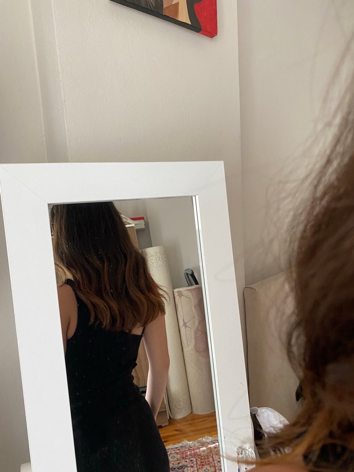 Siyah V Yaka Uzun Kadın Elbise - Görsel 4