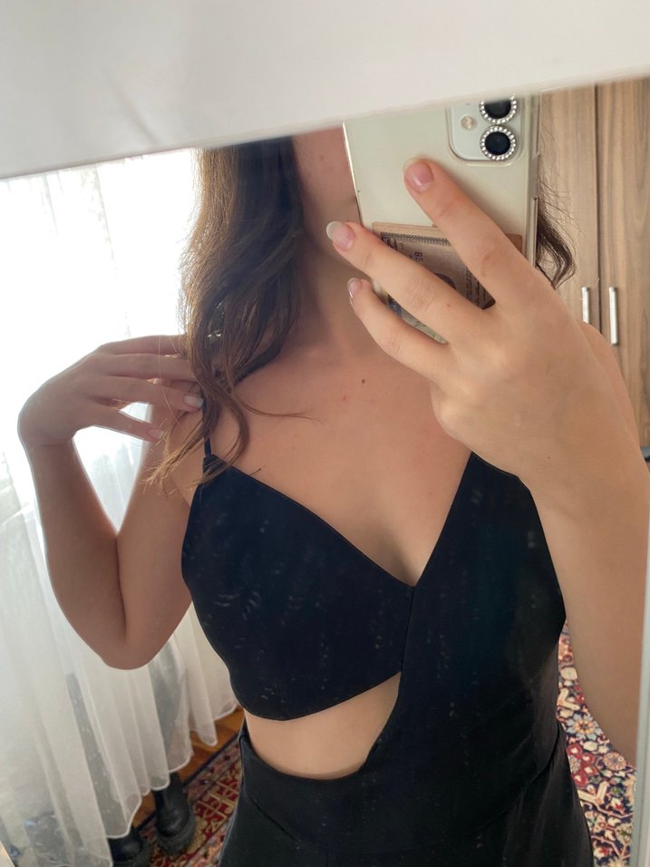 Siyah V Yaka Uzun Kadın Elbise - Görsel 5