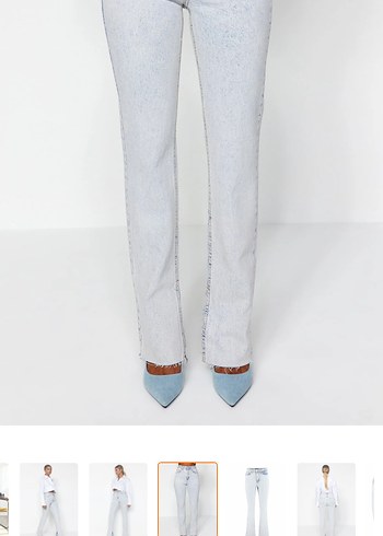 Beyaz Batik Desenli Midi Kot Pantolon - Görsel 2