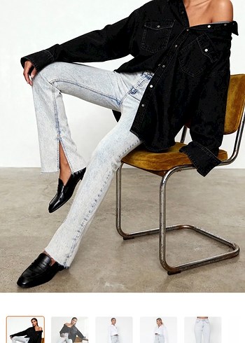 Beyaz Batik Desenli Midi Kot Pantolon - Görsel 3