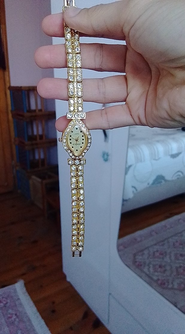 Kadın Vintage Parlak Altın Pul Saati - Görsel 2