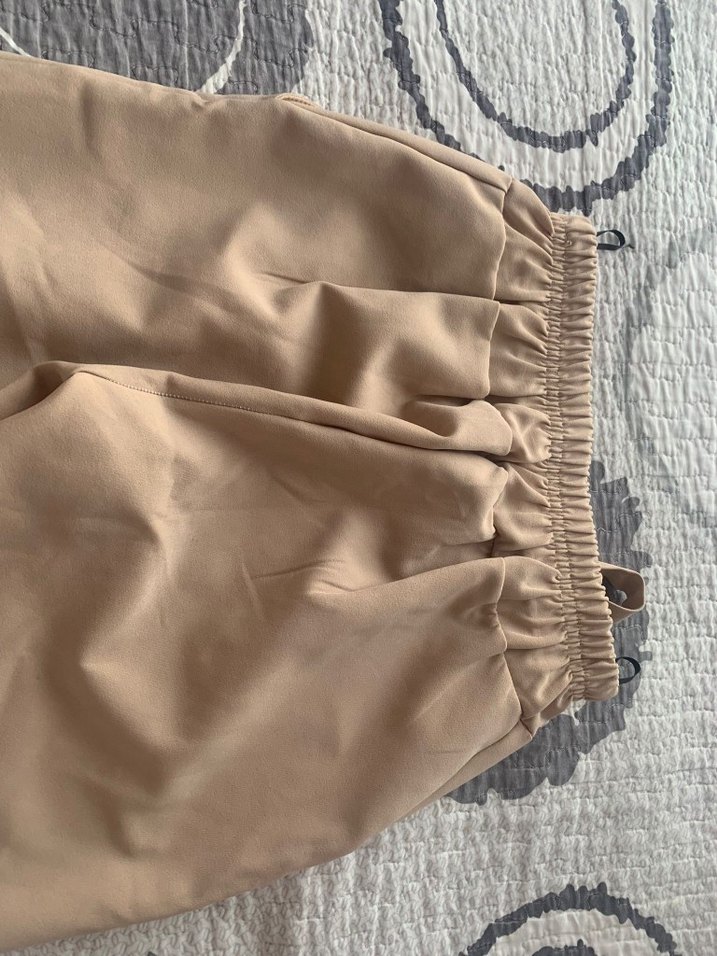 Bej Kemerli Midi Kumaş Pantolon - Görsel 3