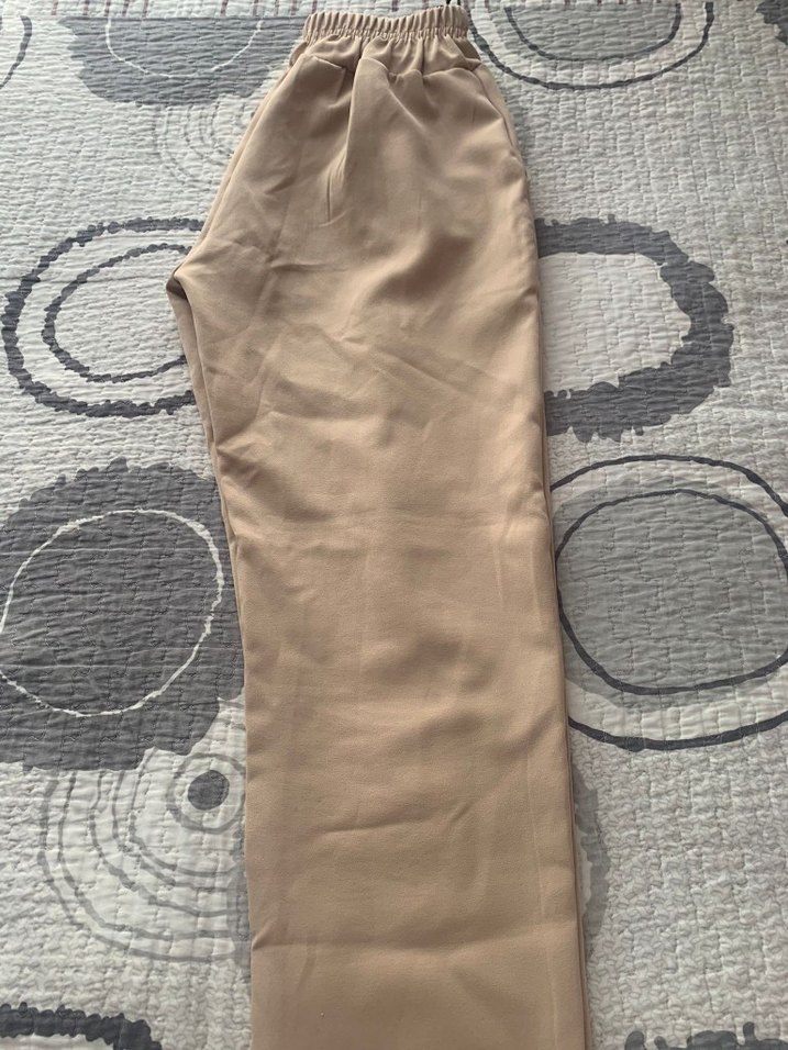 Bej Kemerli Midi Kumaş Pantolon - Görsel 4