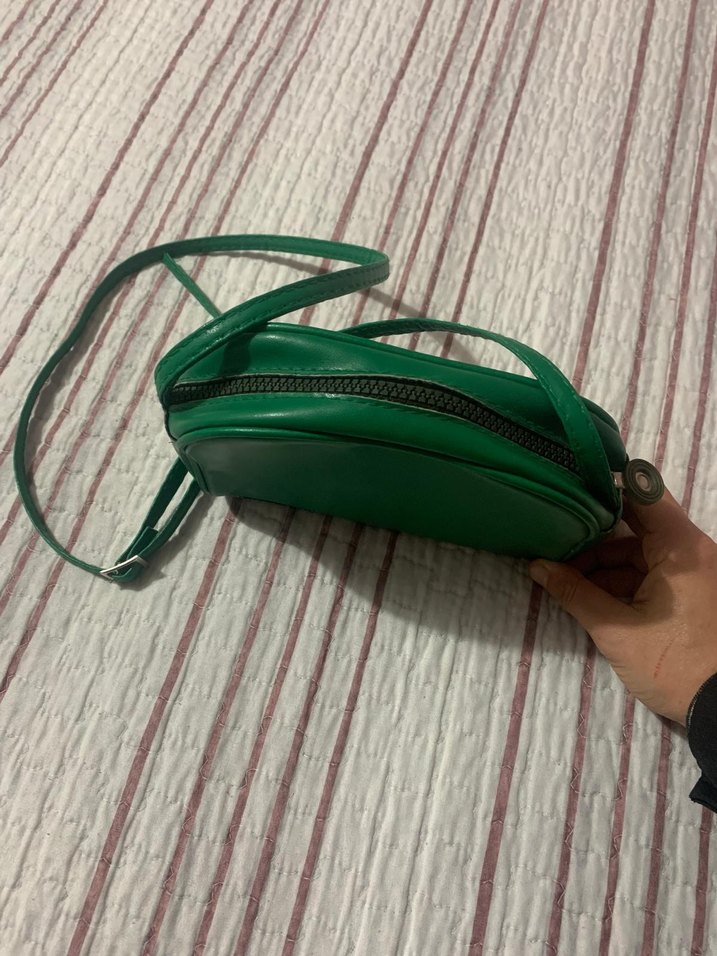 Koyu Yeşil Deri Kadın Çapraz Çanta - Görsel 2