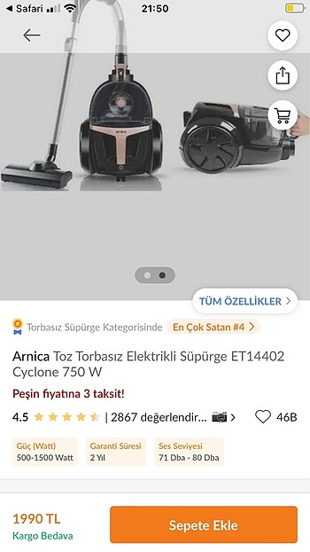 Arnica pika elektrikli süpürge