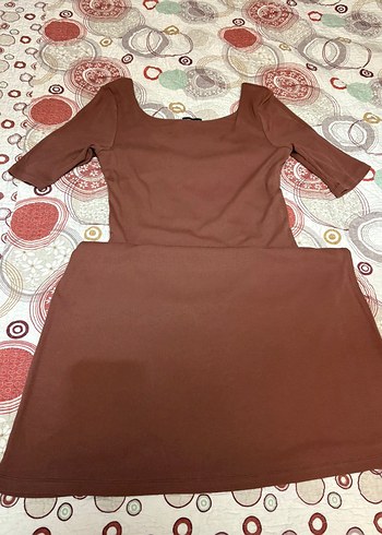 40 Beden Düz Midi Kadın Elbise, Kısa Kollu, Vizon