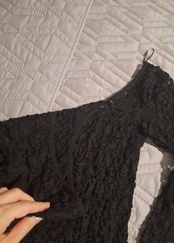 H&M Siyah Dantel Detaylı Uzun Kollu Kadın Bluz