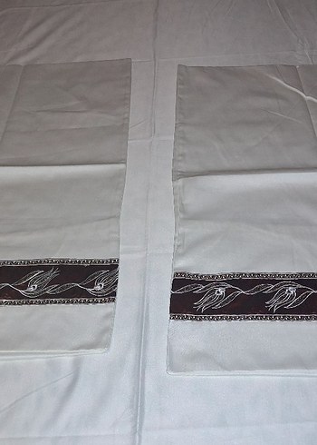 İşlemeli Parlak Beyaz pamuk saten carsaf yastik - Görsel 2