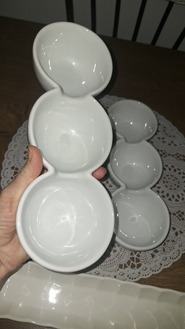 Beyaz porselen 6 Bölmeli Sosluk ve sunum Uzun Tabak - Görsel 2