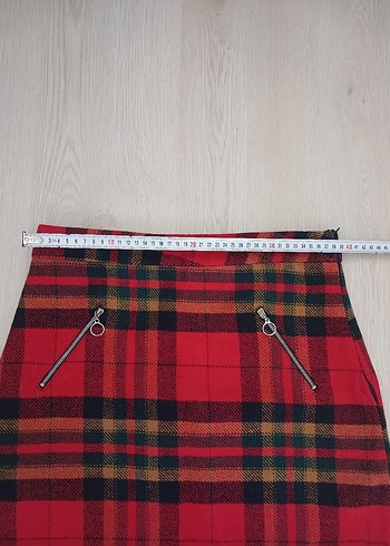 Kırmızı Ekose Mini Etek Fermuarlı - Görsel 5