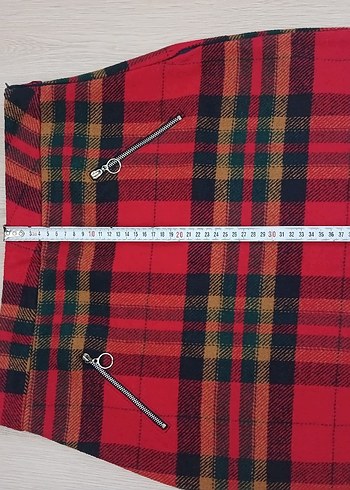 Kırmızı Ekose Mini Etek Fermuarlı - Görsel 6