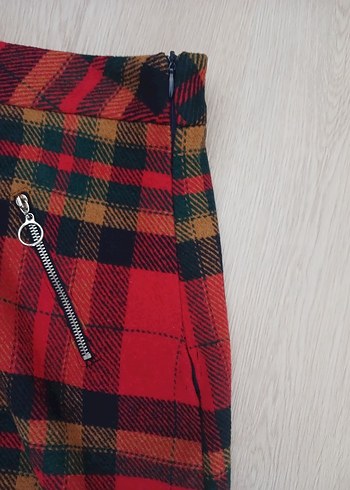 Kırmızı Ekose Mini Etek Fermuarlı - Görsel 3