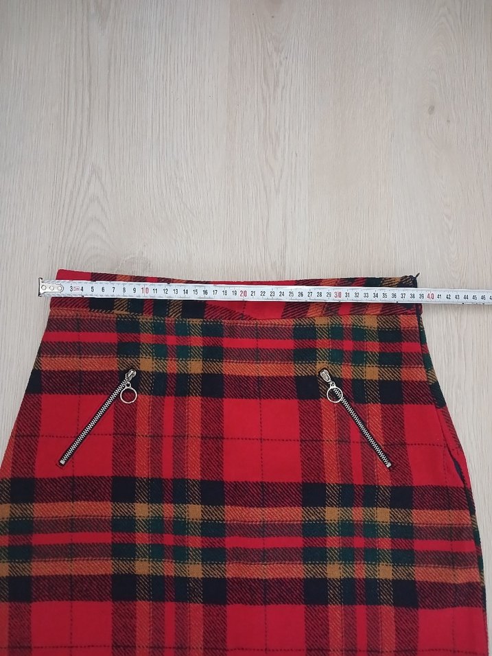 Kırmızı Ekose Mini Etek Fermuarlı - Görsel 5