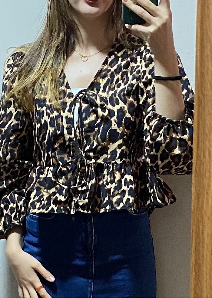 Leopar bağlamalı gömlek - Görsel 2