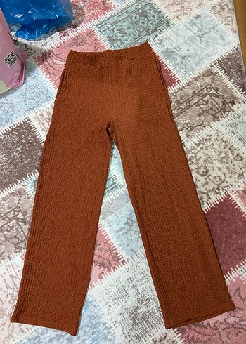 s Beden Kadın Kahverengi Pilili Bohem Kumaş Pantolon