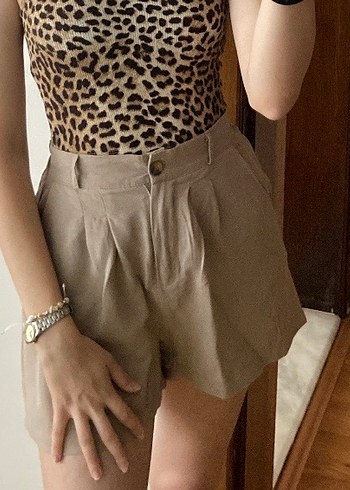 Bej Keten Şort