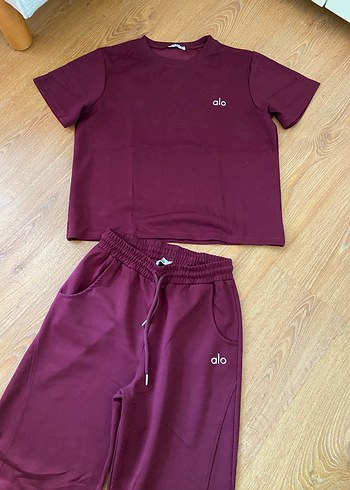 Bordo Kadın Kısa Kollu Oversize Eşofman Takımı - Görsel 3