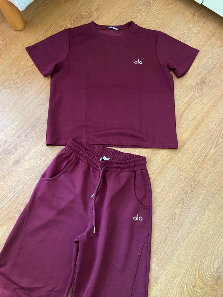 Bordo Kadın Kısa Kollu Oversize Eşofman Takımı - Görsel 3