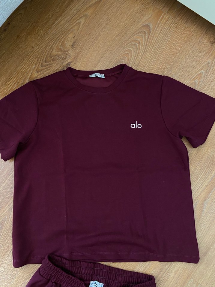 Bordo Kadın Kısa Kollu Oversize Eşofman Takımı - Görsel 4