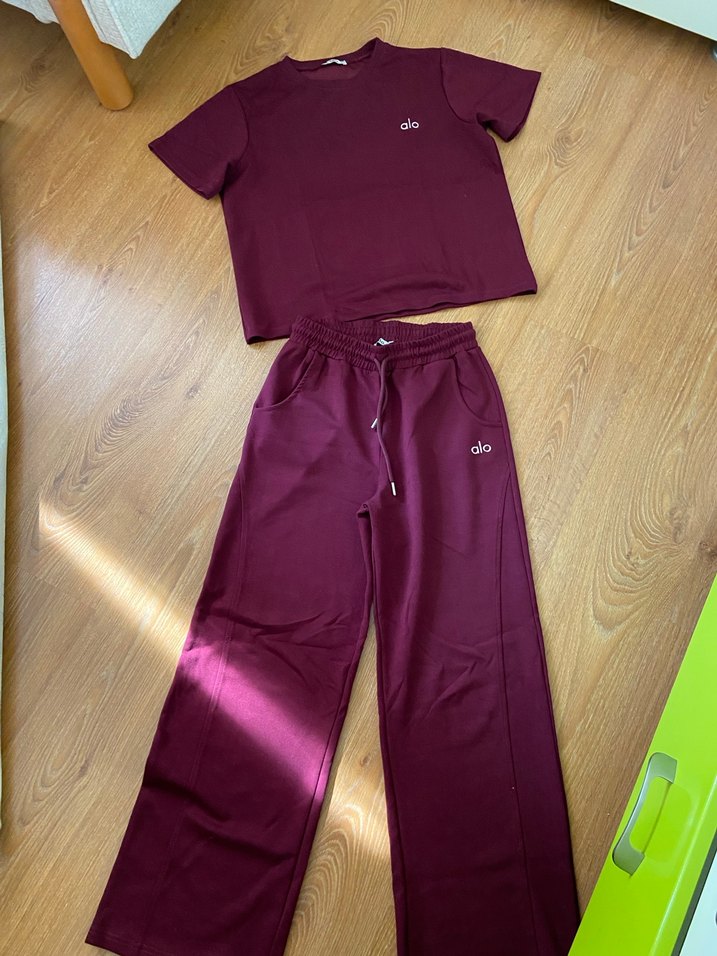 Bordo Kadın Kısa Kollu Oversize Eşofman Takımı - Görsel 2