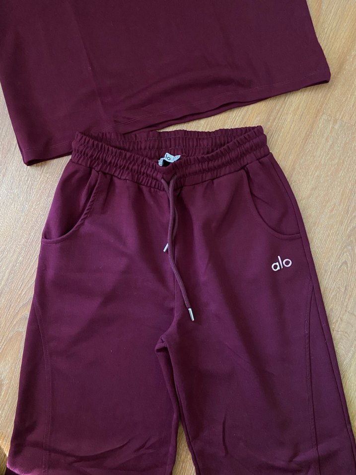 Bordo Kadın Kısa Kollu Oversize Eşofman Takımı - Görsel 5