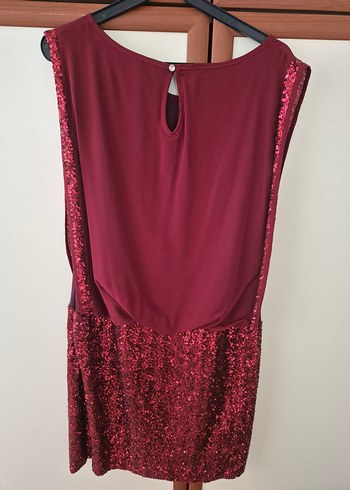 38 Beden bordo Renk Bordo Midi Drapeli Abiye Elbise
