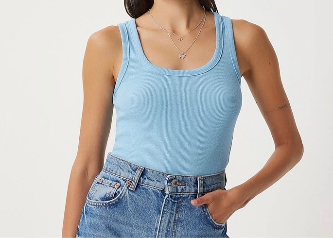 Mavi kalın askılı crop