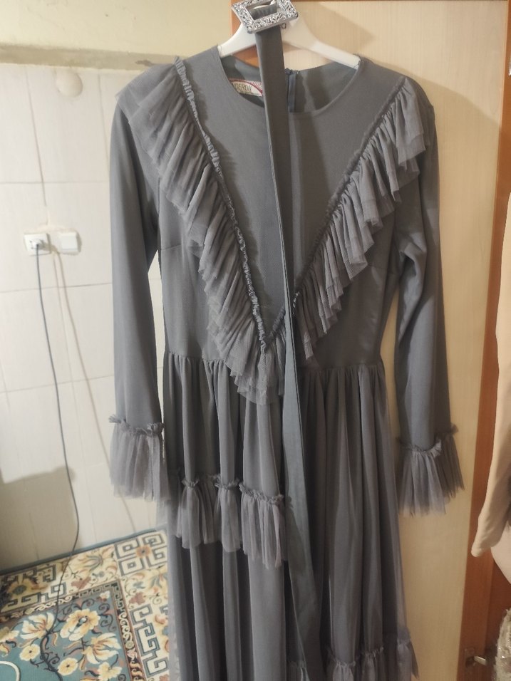 Gri Uzun Kollu Bohem Elbise - Görsel 3