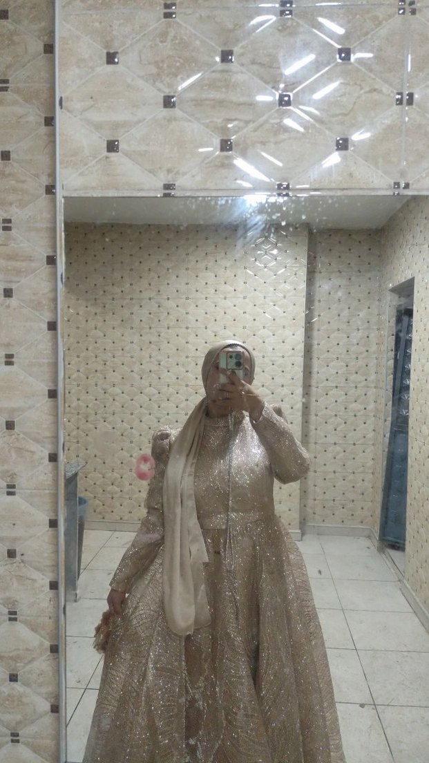 Uzun Kollu krem Şeffaf Nişan Elbisesi - Görsel 3