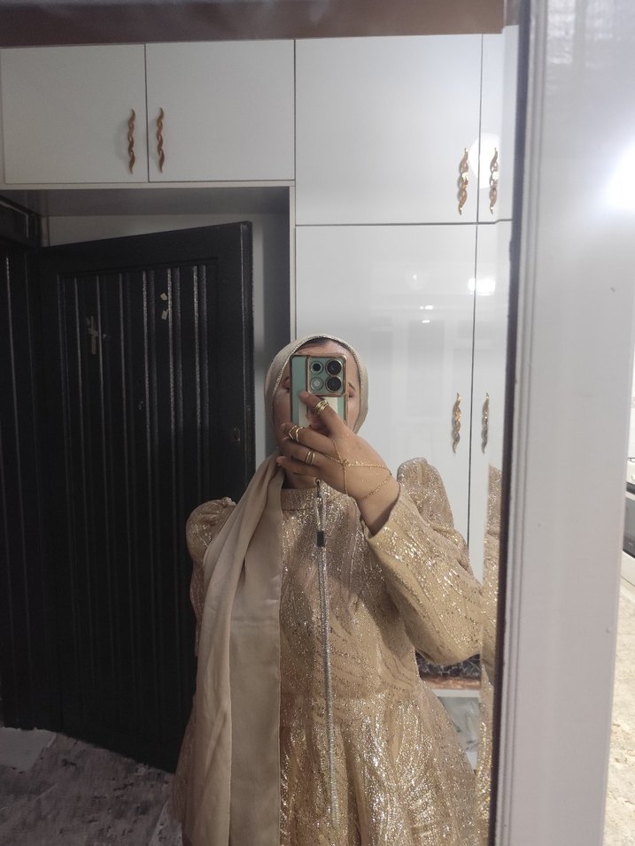 Uzun Kollu krem Şeffaf Nişan Elbisesi - Görsel 2