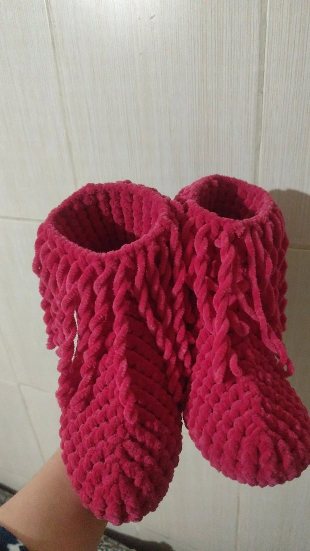 Kız Çocuk Pembe Örgü Sıcak Ev Terliği - Görsel 3