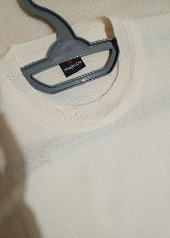 Düğmeli Beyaz Bisiklet Yaka Kadın Kazak - Görsel 3