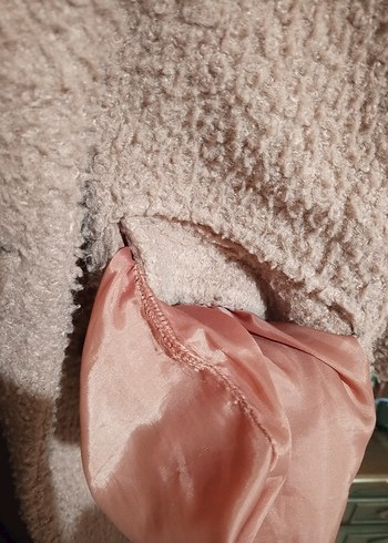 gül kurusu rengi Uzun Peluş Kadın Kaban - Görsel 4