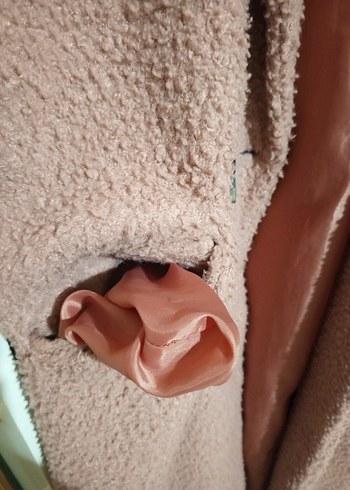 gül kurusu rengi Uzun Peluş Kadın Kaban - Görsel 6