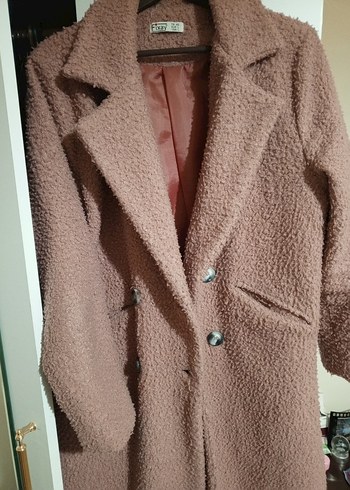 gül kurusu rengi Uzun Peluş Kadın Kaban - Görsel 3