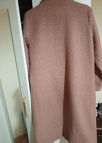 gül kurusu rengi Uzun Peluş Kadın Kaban - Görsel 7