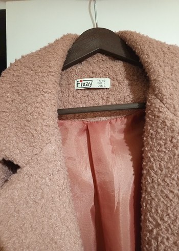 gül kurusu rengi Uzun Peluş Kadın Kaban - Görsel 2