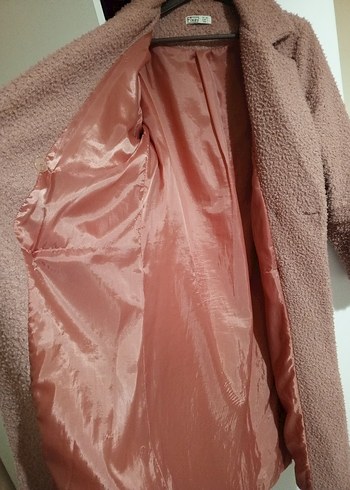 gül kurusu rengi Uzun Peluş Kadın Kaban - Görsel 5